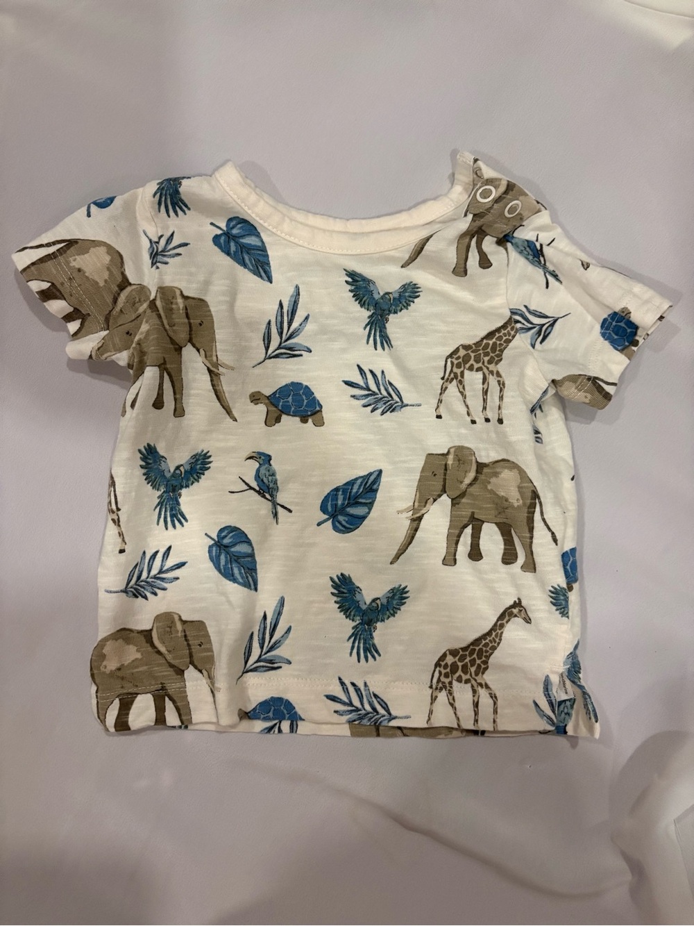 White Kids Short-Sleeve Tee with Blue & Tan Safari Motif